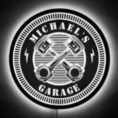 Custom Garage Name Retro Black White LED Sign (Front)