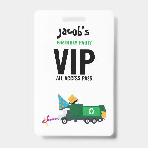 Custom Garbage Truck Birthday Party Pass Favor  Badge