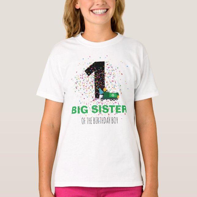 Custom Garbage Truck Birthday Party Sister T-Shirt (Front)