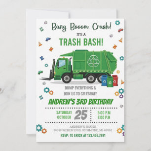 Custom Garbage Truck Vehicle Birthday for boy Invitation