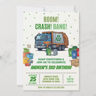 Custom Garbage Truck Vehicle Birthday Invitation