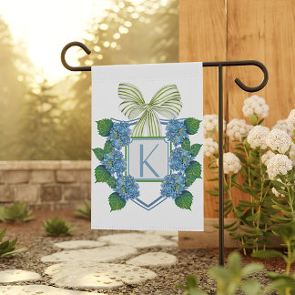 Custom Garden Flag Preppy Bow Monogram Blue Hydran