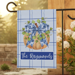 Custom Garden Flag Pumpkin Coquette Blue Plaid