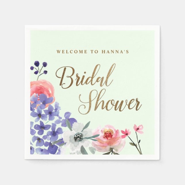 Custom Garden Party Floral Bridal Shower Napkins (Front)
