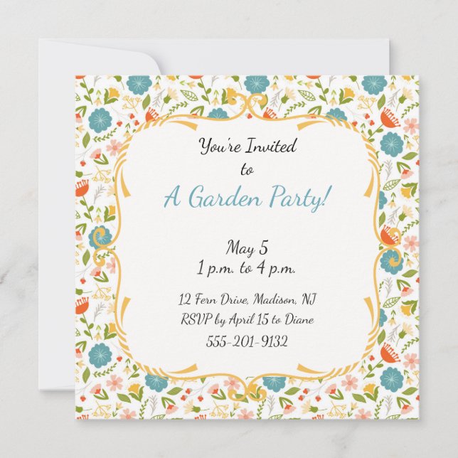 Custom Garden Party Flowered Invitation (Front)