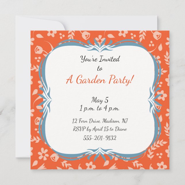 Custom Garden Party Invitation Orange Floral (Front)
