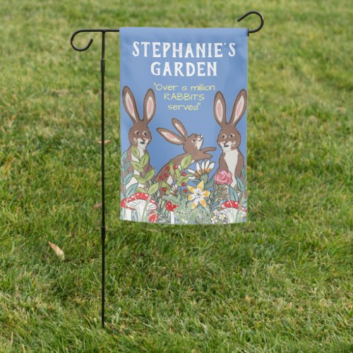Custom Garden Sign Bunny Rabbits Floral Blue Funny