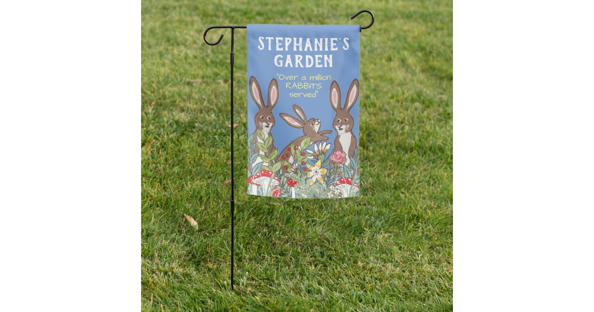 Custom Garden Sign Bunny Rabbits Floral Blue Funny | Zazzle