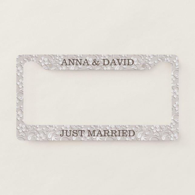 Custom Garden White Florals. License Plate Frame (Front)