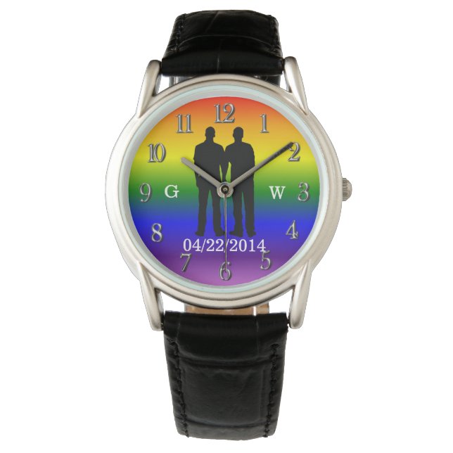 Custom Gay Couple Wedding Day and initials Watch (Front)