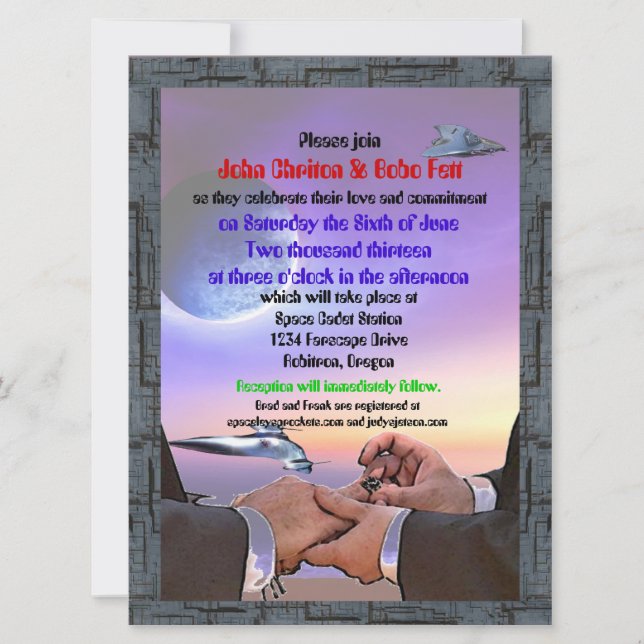 Custom Gay Sci Fi Commitment Ceremony Invitations (Front)