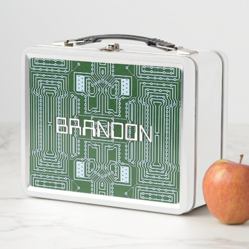 Custom Geeky Nerd Computer Circuit Board Pattern Metal Lunch Box