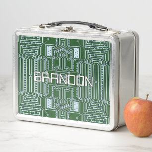 Custom Geeky Nerd Computer Circuit Board Pattern Metal Lunch Box