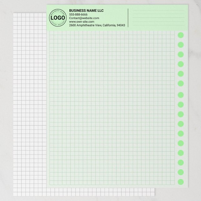 Custom Geen Graph Paper Sheets with Corporate Logo (architectural drawing, business logo paper)