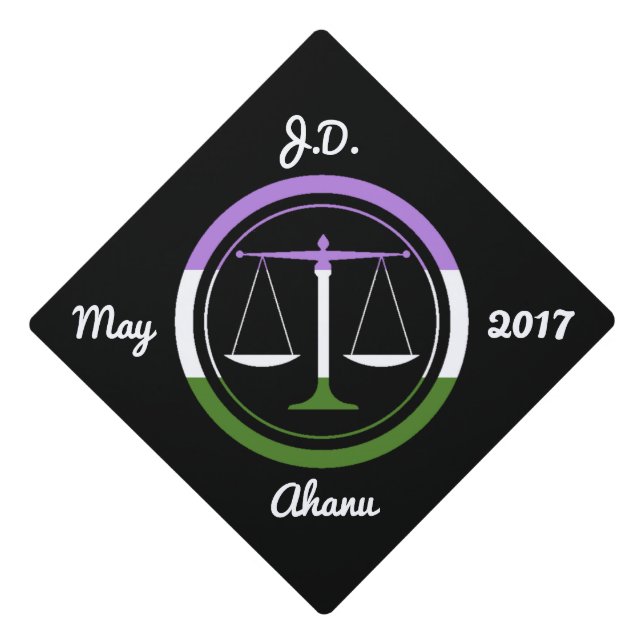Custom Genderqueer Pride Legal Symbol Scales Graduation Cap Topper (Front)