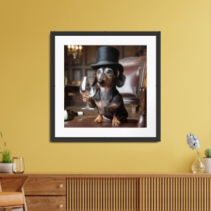 Custom Gentleman Dog Portrait - Wine Lover Pet Art Framed Art