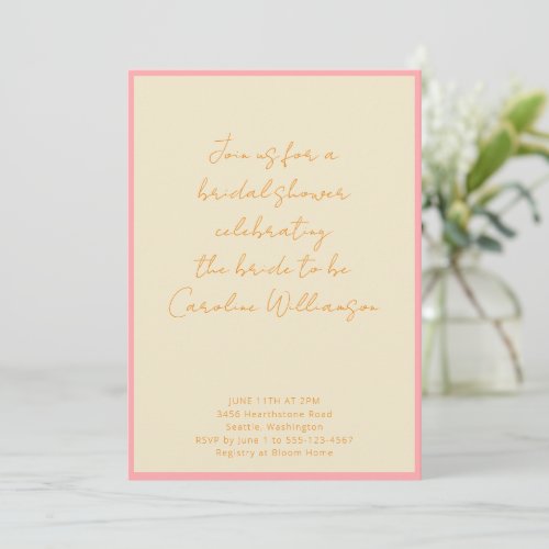 Custom Geometric Pink Cream Script Bridal Shower Invitation
