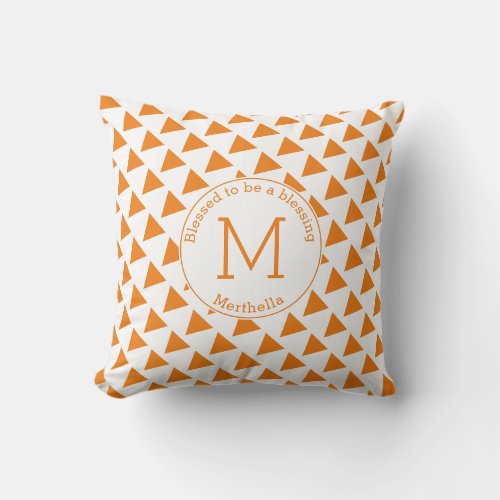 Custom Geometric Triangles Monogram Orange White Throw Pillow