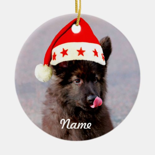 Custom German Shepherd Dog Christmas Hat Ceramic Ornament