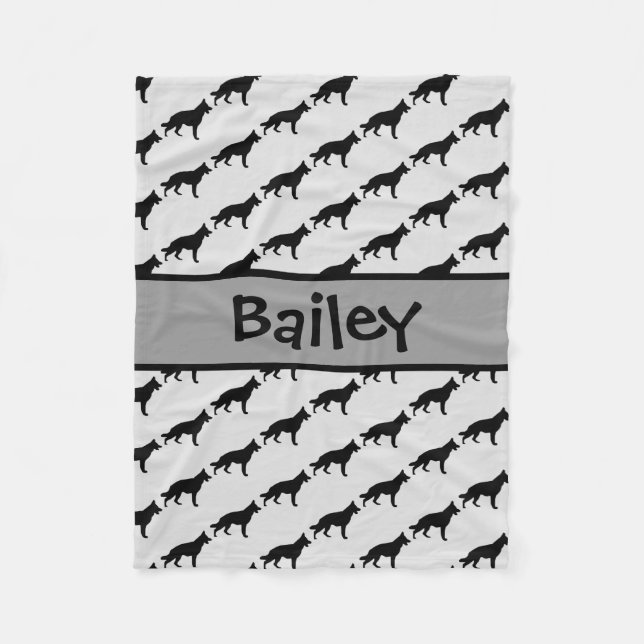 Custom German Shepherd Dog Silhouette Fleece Blanket (Front)