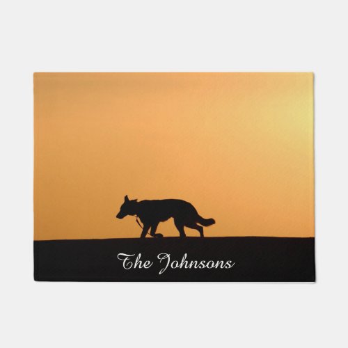 Custom German Shepherd Dog Silhouette Sunset Doormat