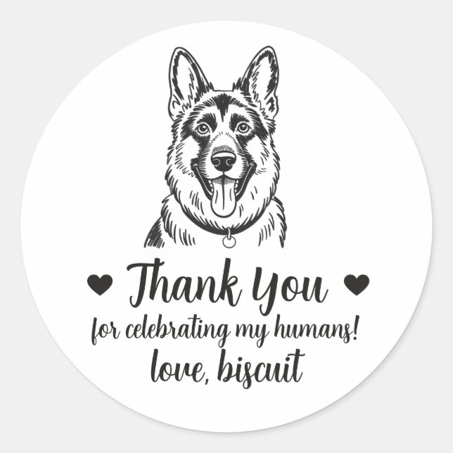 Custom German Shepherd Dog Wedding Favor Stickers (Front)