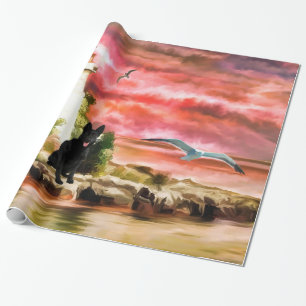Custom German Shepherd Lighthouse wrapping paper