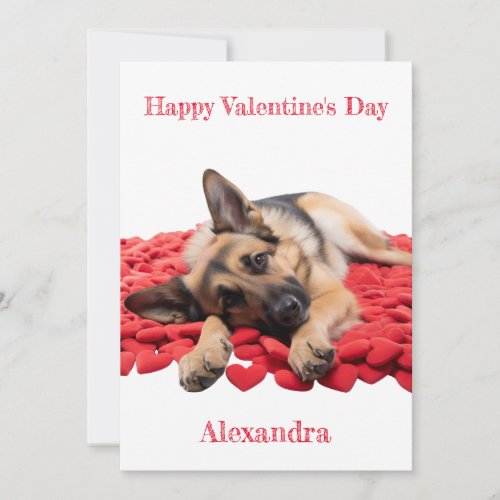 Custom German Shepherd Lying on Hearts Valentine Holiday Card