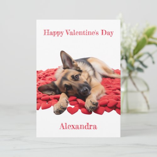 Custom German Shepherd Lying on Hearts Valentine Holiday Card