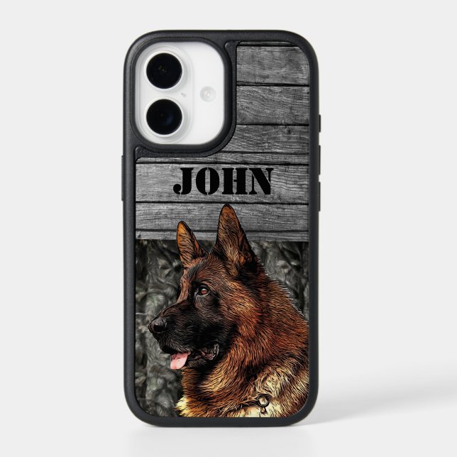 Custom German Shepherd Name Dog Camo Rustic Otterbox iPhone Case (Back)
