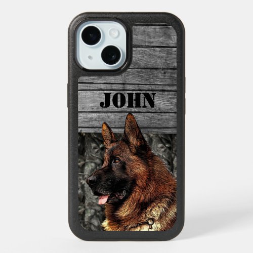 Custom German Shepherd Name Dog Camo Rustic iPhone 15 Case