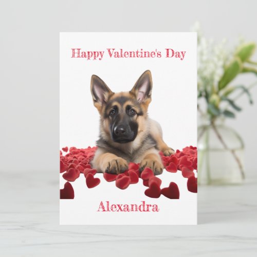 Custom German Shepherd Velvet Hearts Valentine Holiday Card