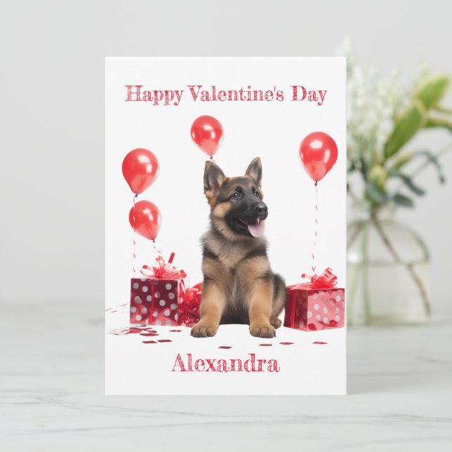 Custom German Shepherd with Gift Boxes Valentine Holiday Card (Standing Front)