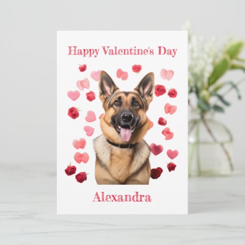 Custom German Shepherd with Hearts Valentine Holiday Card