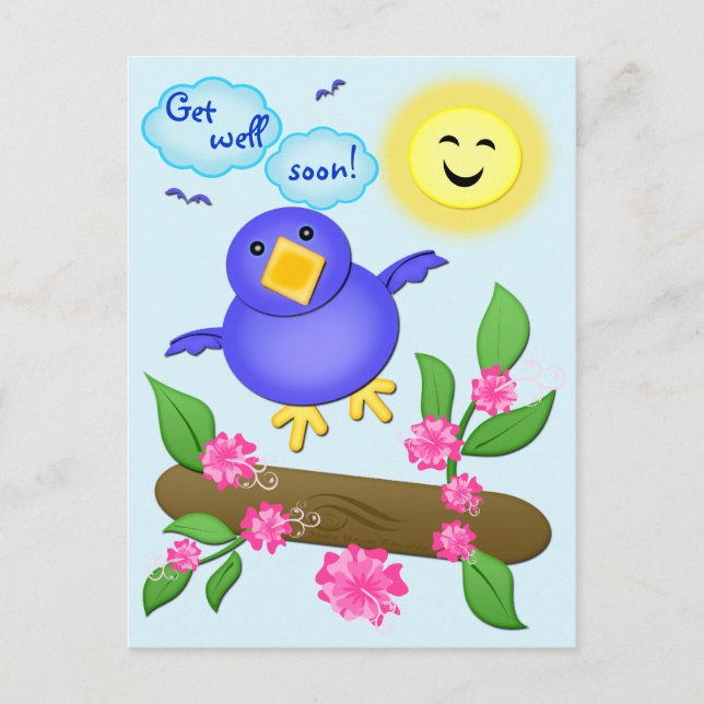 Custom Get Well Blue Bird Happiness Card (Front)