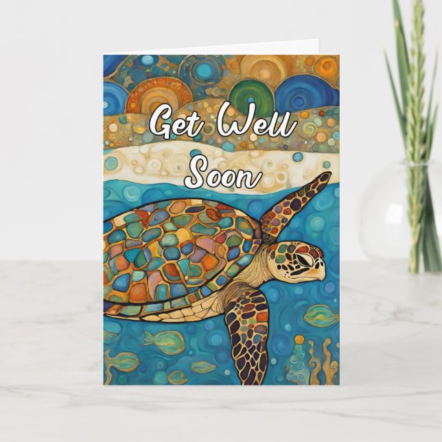 Custom Get Well Soon Bible Quote Sea Turtle Thank You Card (Front)