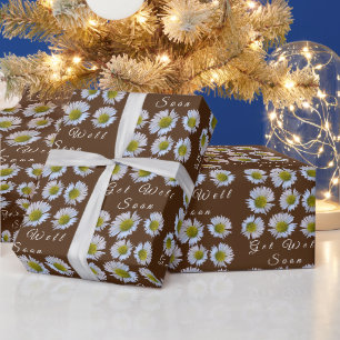 Custom Get Well Soon Daisy Ray Florets on Brown Wrapping Paper