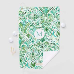 Custom GETTIN’ TURT Green Aqua Sea Turtle Tribal Golf Towel