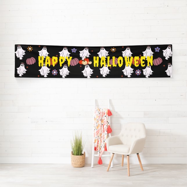 Custom Ghosts Pumpkin Banner Halloween Decor (Insitu)