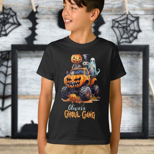 Custom Ghoul Gang Monster Truck Halloween Boys T_Shirt