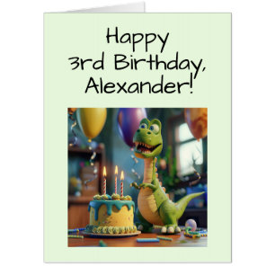 Custom Giant Dino Card w 3rd Birthday Rhyme, Boy