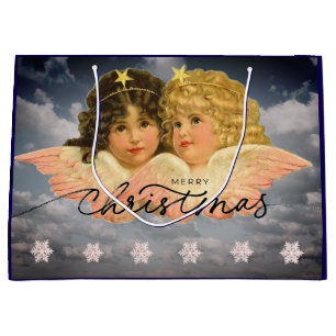 CUSTOM GIFT BAG FOR CHRISTMAS TWIN ANGELS VINTAGE