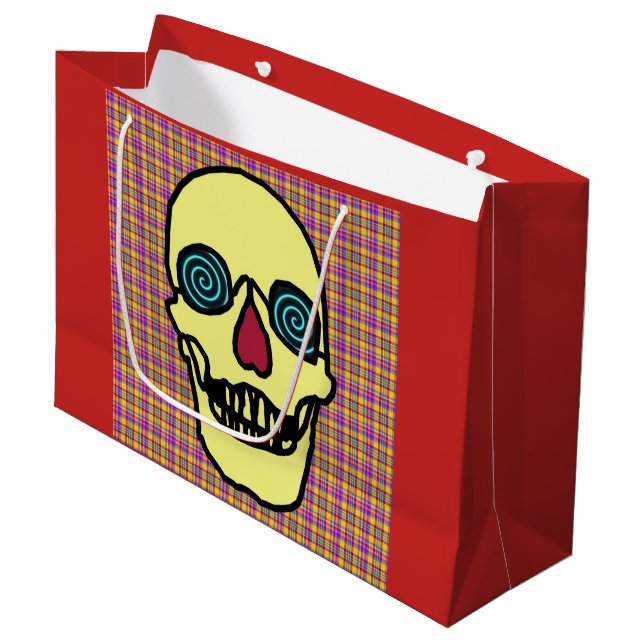 Custom Gift Bag - Large, Glossy HALLOWEEN SKULL (Front Angled)