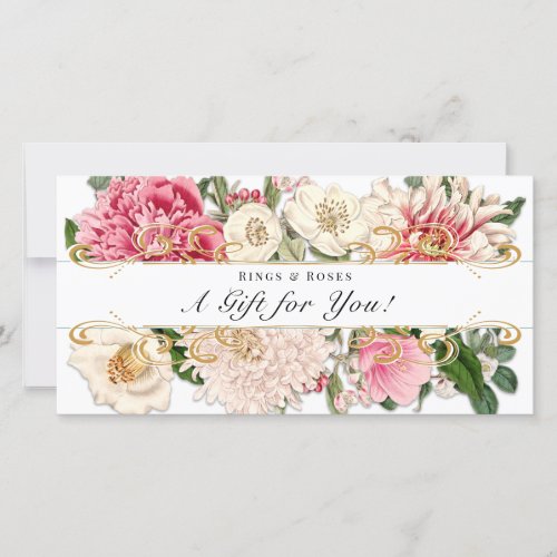 Custom Gift Certificate Gold White Vintage Floral 