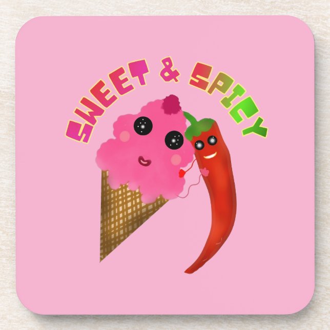 Custom gift Cute Ice Cream and Chili Pepper  Beverage Coaster (Front)
