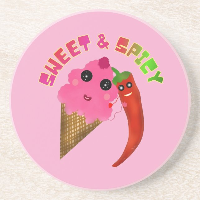 Custom gift Cute Ice Cream and Chili Pepper  Coaster (Front)