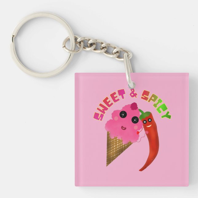 Custom gift Cute Ice Cream and Chili Pepper  Keychain (Front)