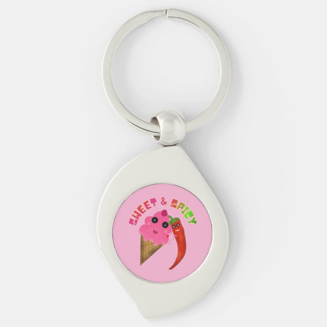 Custom gift Cute Ice Cream and Chili Pepper  Keychain (Front)