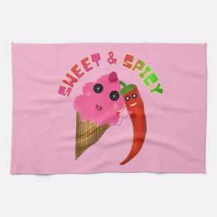 Custom gift Cute Ice Cream and Chili Pepper  Kitchen Towel