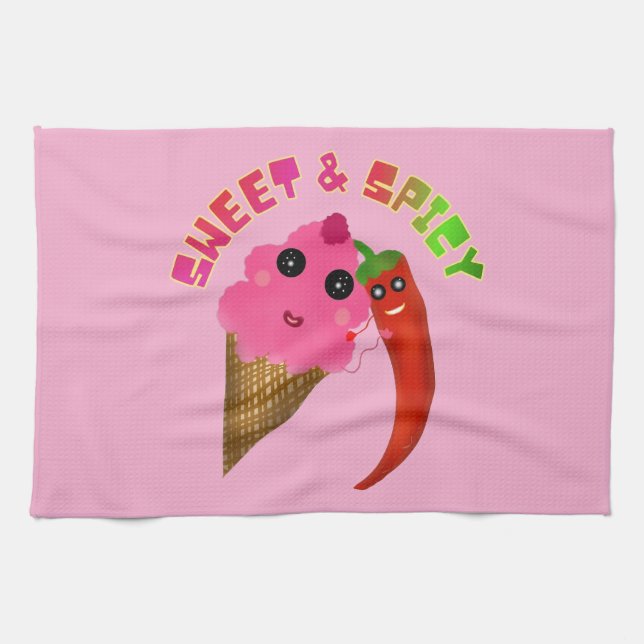 Custom gift Cute Ice Cream and Chili Pepper  Kitchen Towel (Horizontal)
